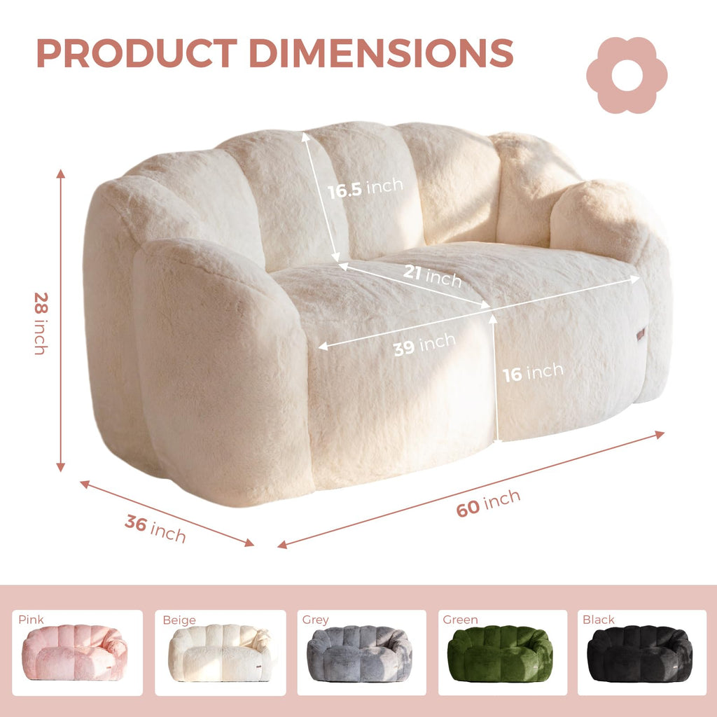 Floral Bean Bag Chair for Adults – Ultra Soft Faux Fur Lounge Sofa with Shredded Foam, Cozy Floor Chair for Living Room & Bedroom