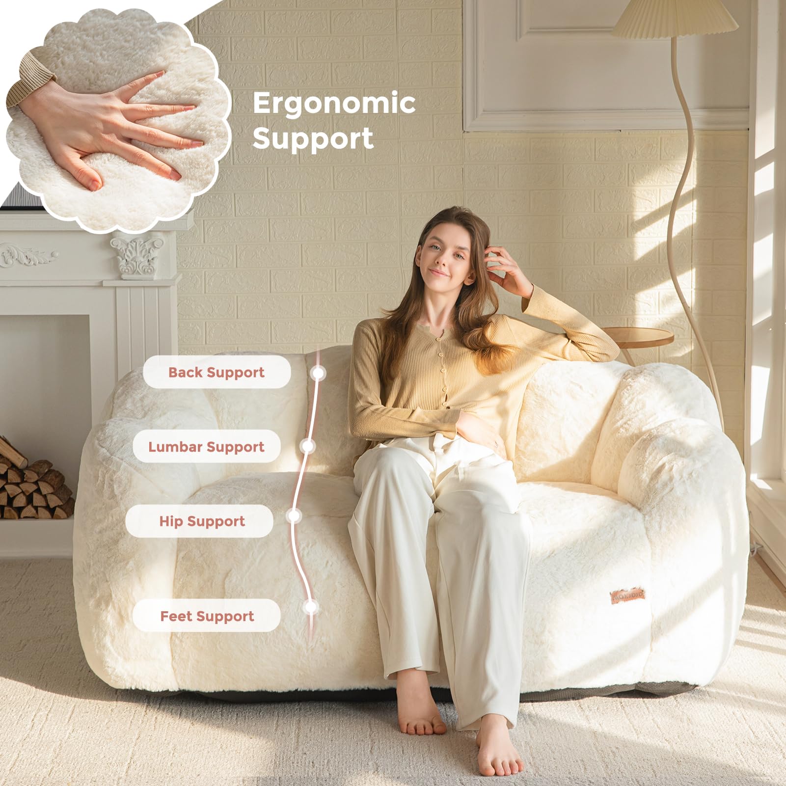 Floral Bean Bag Chair for Adults – Ultra Soft Faux Fur Lounge Sofa with Shredded Foam, Cozy Floor Chair for Living Room & Bedroom