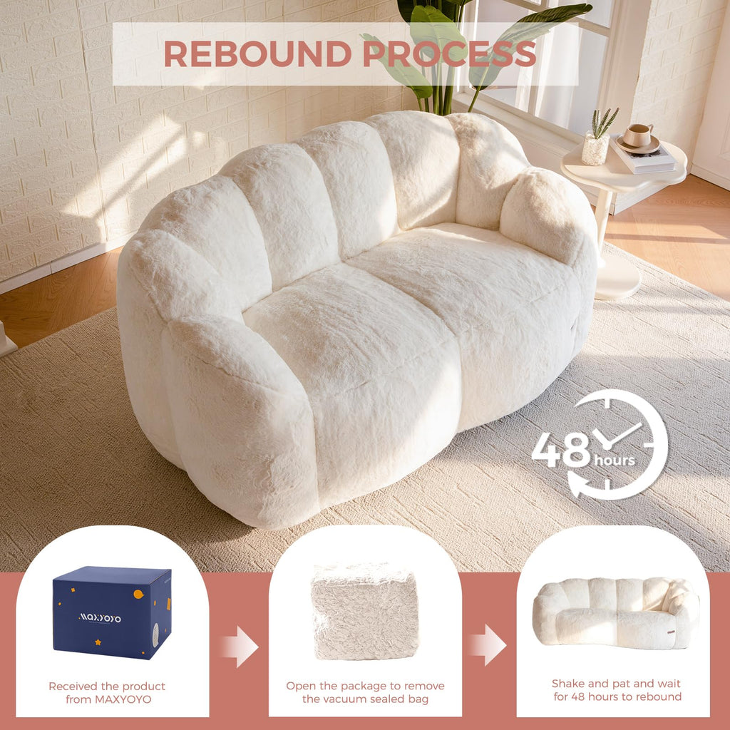 Floral Bean Bag Chair for Adults – Ultra Soft Faux Fur Lounge Sofa with Shredded Foam, Cozy Floor Chair for Living Room & Bedroom
