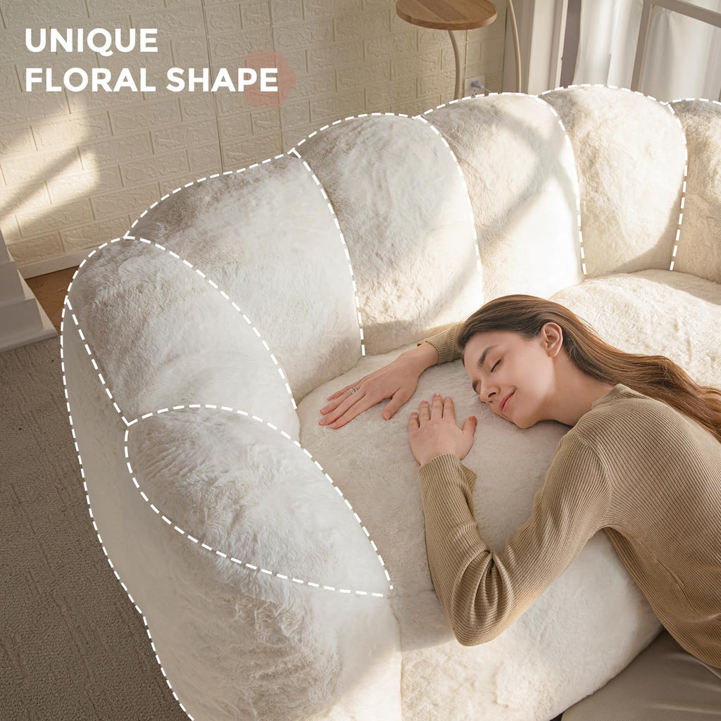 Floral Bean Bag Chair for Adults – Ultra Soft Faux Fur Lounge Sofa with Shredded Foam, Cozy Floor Chair for Living Room & Bedroom