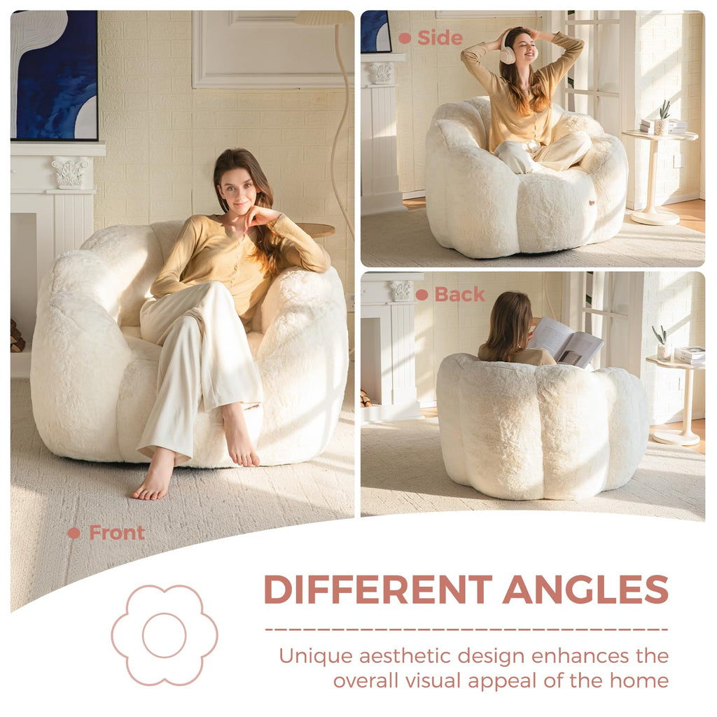 Floral Bean Bag Chair for Adults – Ultra Soft Faux Fur Lounge Sofa with Shredded Foam, Cozy Floor Chair for Living Room & Bedroom