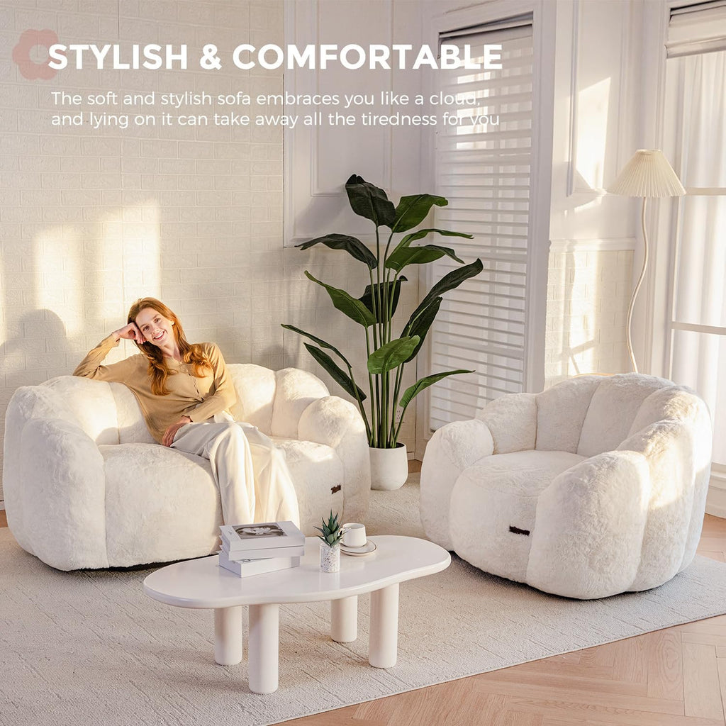 Floral Bean Bag Chair for Adults – Ultra Soft Faux Fur Lounge Sofa with Shredded Foam, Cozy Floor Chair for Living Room & Bedroom
