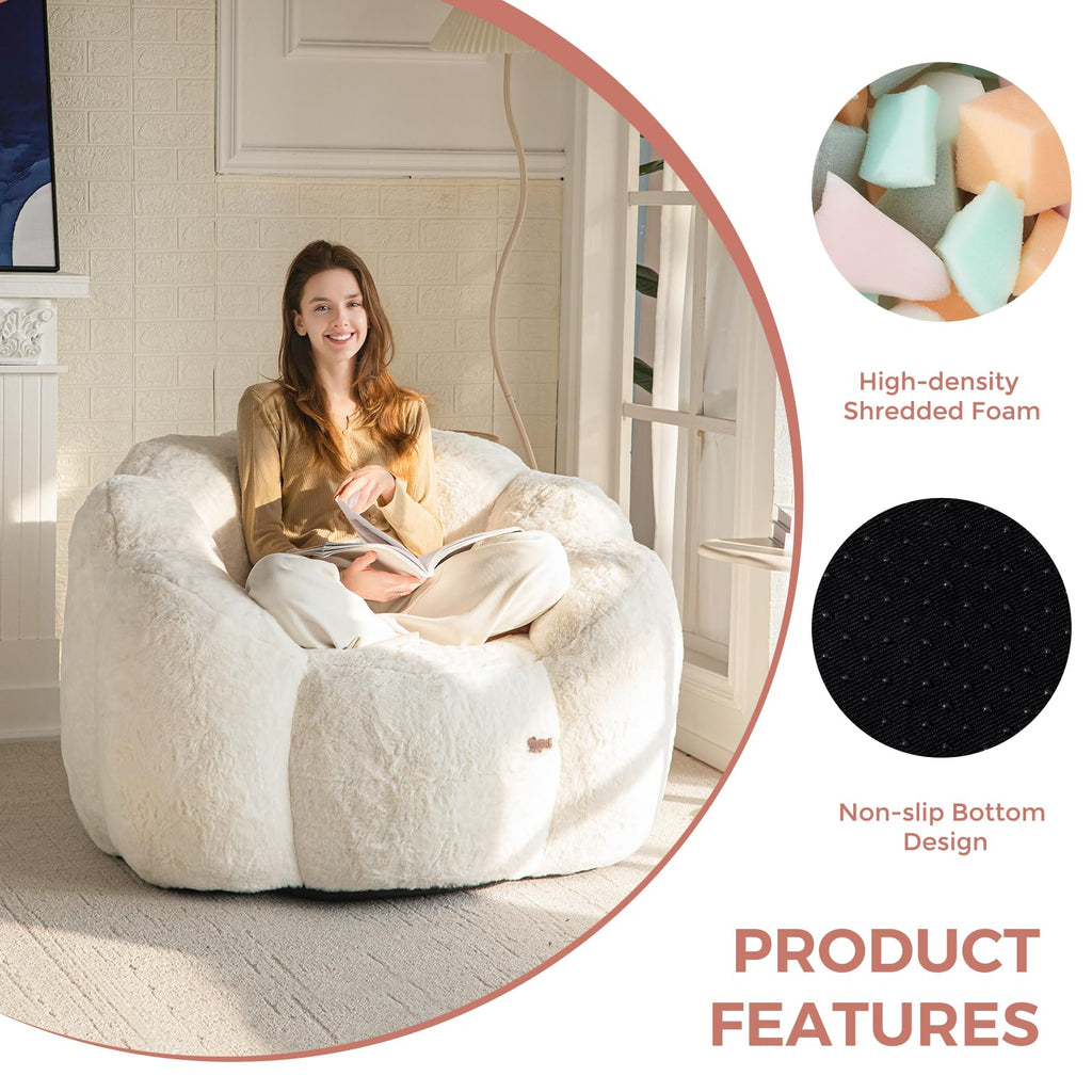 Floral Bean Bag Chair for Adults – Ultra Soft Faux Fur Lounge Sofa with Shredded Foam, Cozy Floor Chair for Living Room & Bedroom