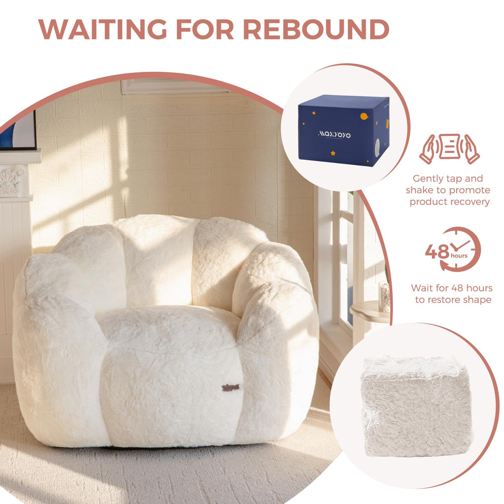 Floral Bean Bag Chair for Adults – Ultra Soft Faux Fur Lounge Sofa with Shredded Foam, Cozy Floor Chair for Living Room & Bedroom
