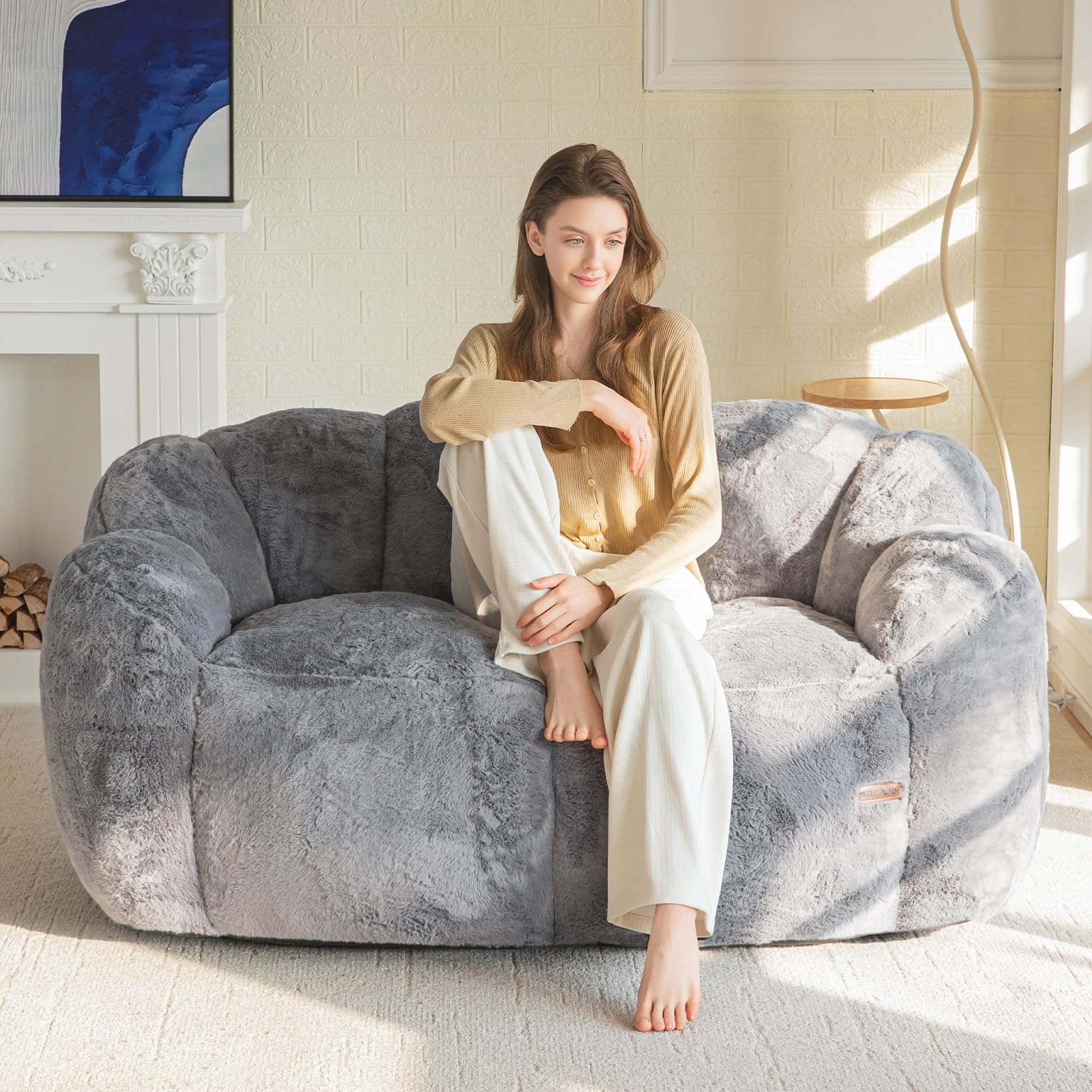 Floral Bean Bag Chair for Adults – Ultra Soft Faux Fur Lounge Sofa with Shredded Foam, Cozy Floor Chair for Living Room & Bedroom