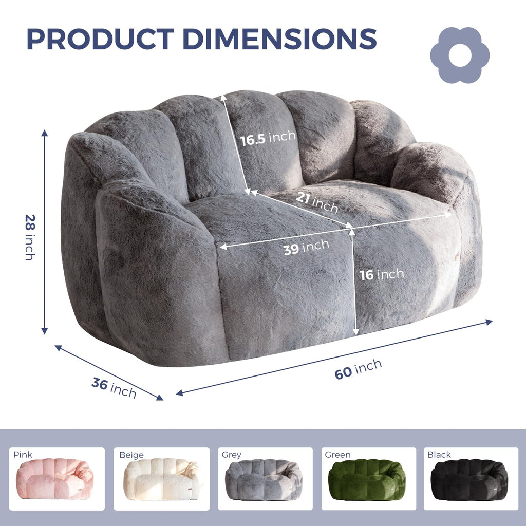 Floral Bean Bag Chair for Adults – Ultra Soft Faux Fur Lounge Sofa with Shredded Foam, Cozy Floor Chair for Living Room & Bedroom