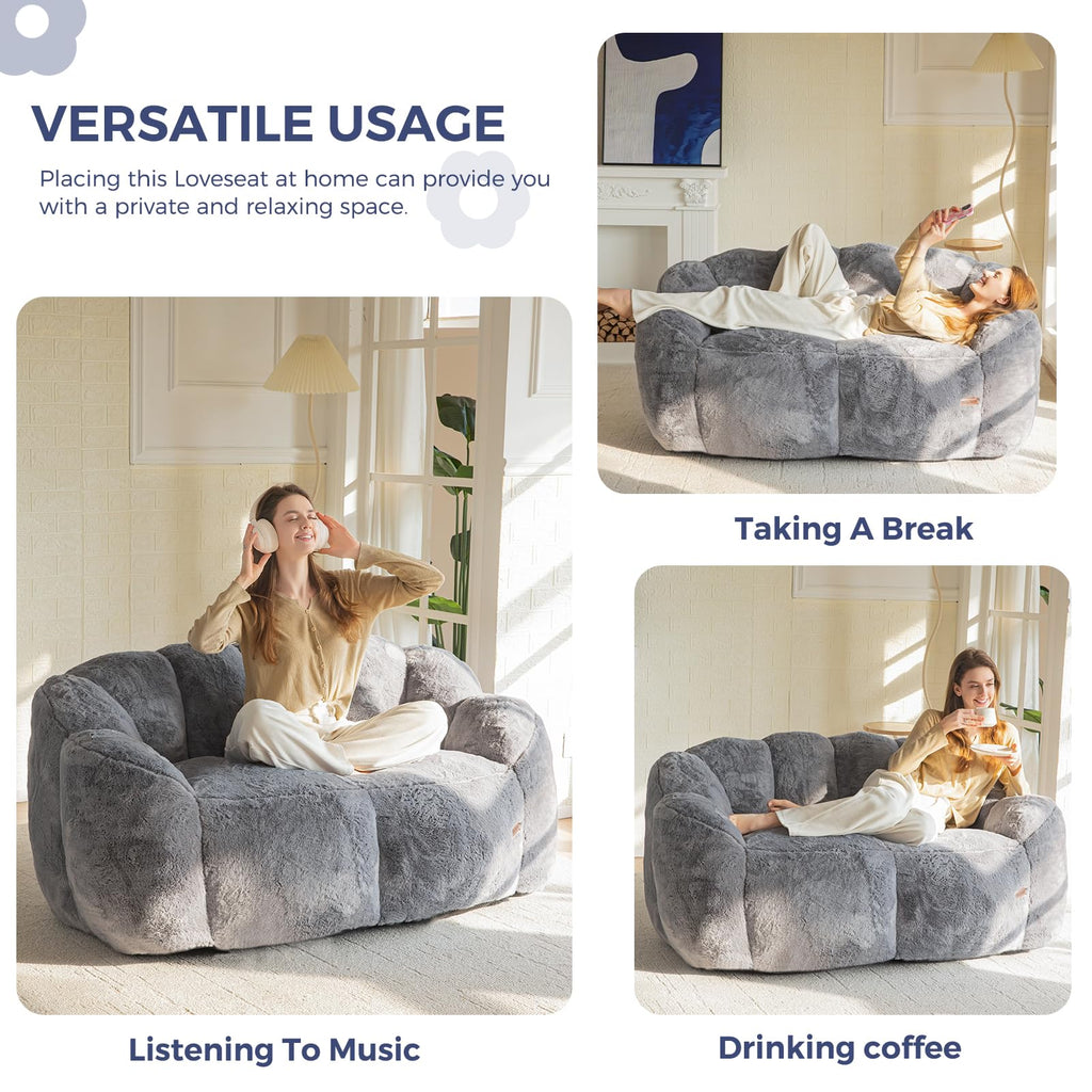 Floral Bean Bag Chair for Adults – Ultra Soft Faux Fur Lounge Sofa with Shredded Foam, Cozy Floor Chair for Living Room & Bedroom