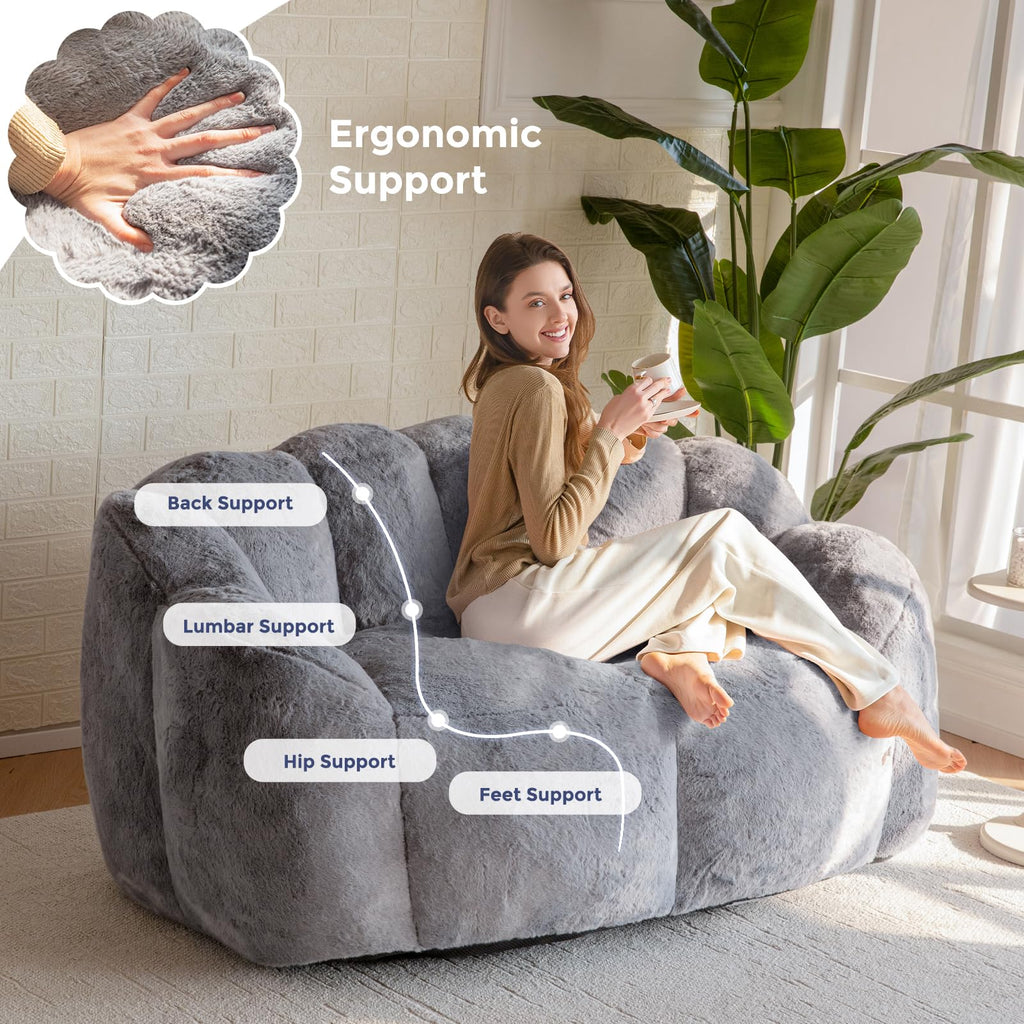 Floral Bean Bag Chair for Adults – Ultra Soft Faux Fur Lounge Sofa with Shredded Foam, Cozy Floor Chair for Living Room & Bedroom