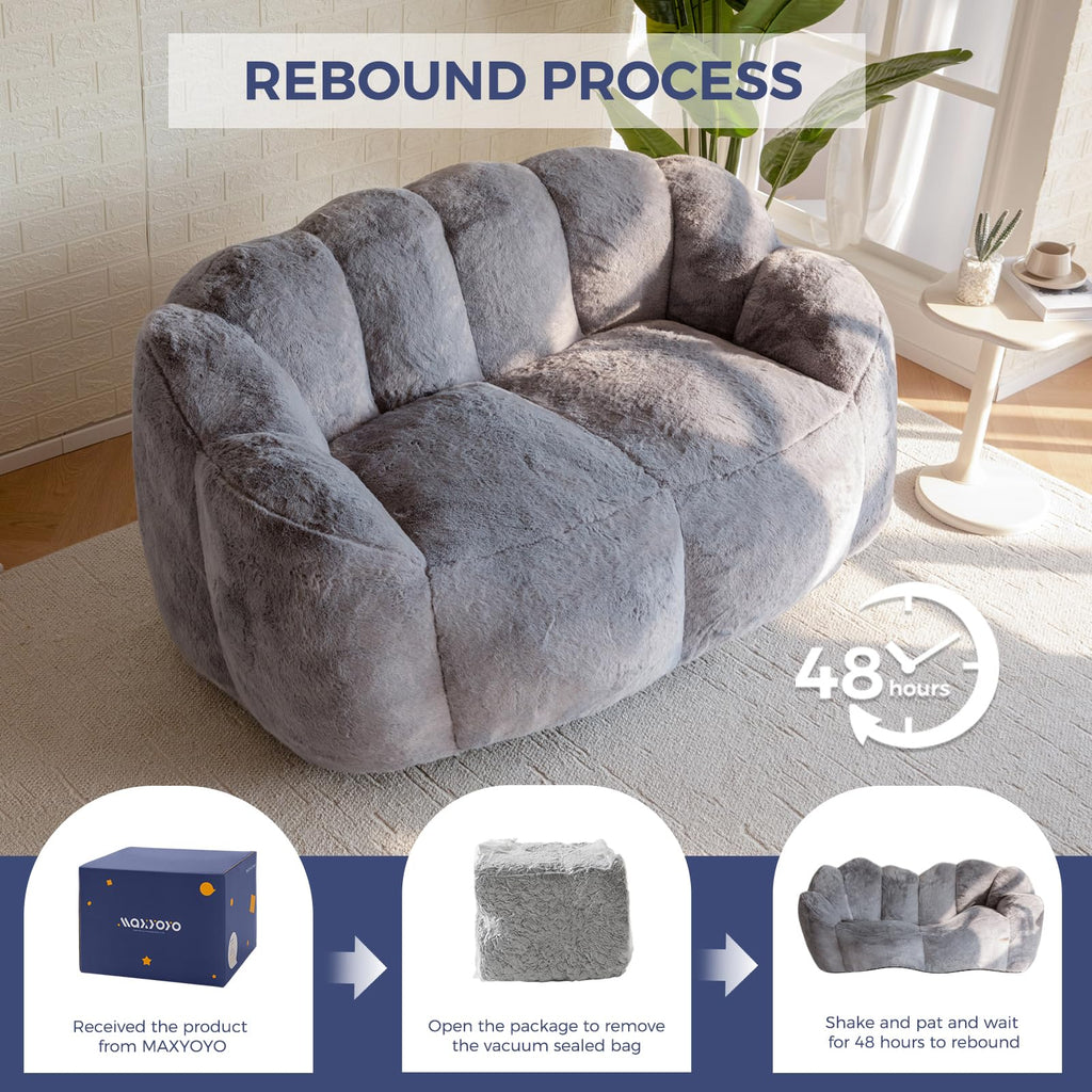 Floral Bean Bag Chair for Adults – Ultra Soft Faux Fur Lounge Sofa with Shredded Foam, Cozy Floor Chair for Living Room & Bedroom