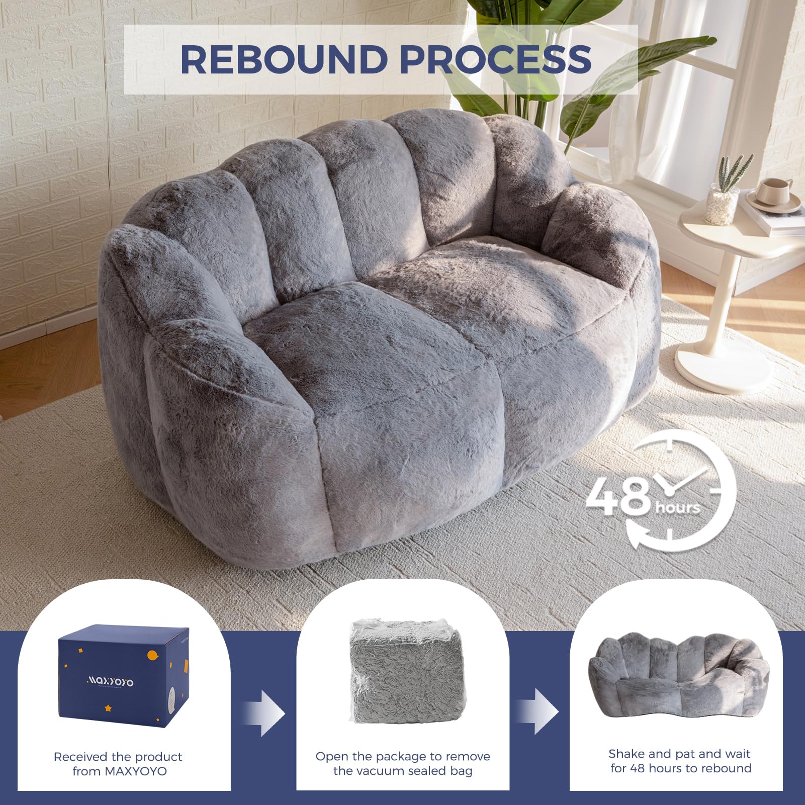 Floral Bean Bag Chair for Adults – Ultra Soft Faux Fur Lounge Sofa with Shredded Foam, Cozy Floor Chair for Living Room & Bedroom