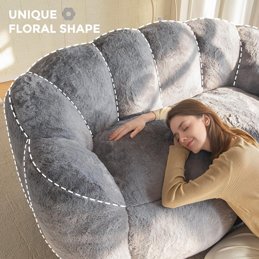 Floral Bean Bag Chair for Adults – Ultra Soft Faux Fur Lounge Sofa with Shredded Foam, Cozy Floor Chair for Living Room & Bedroom