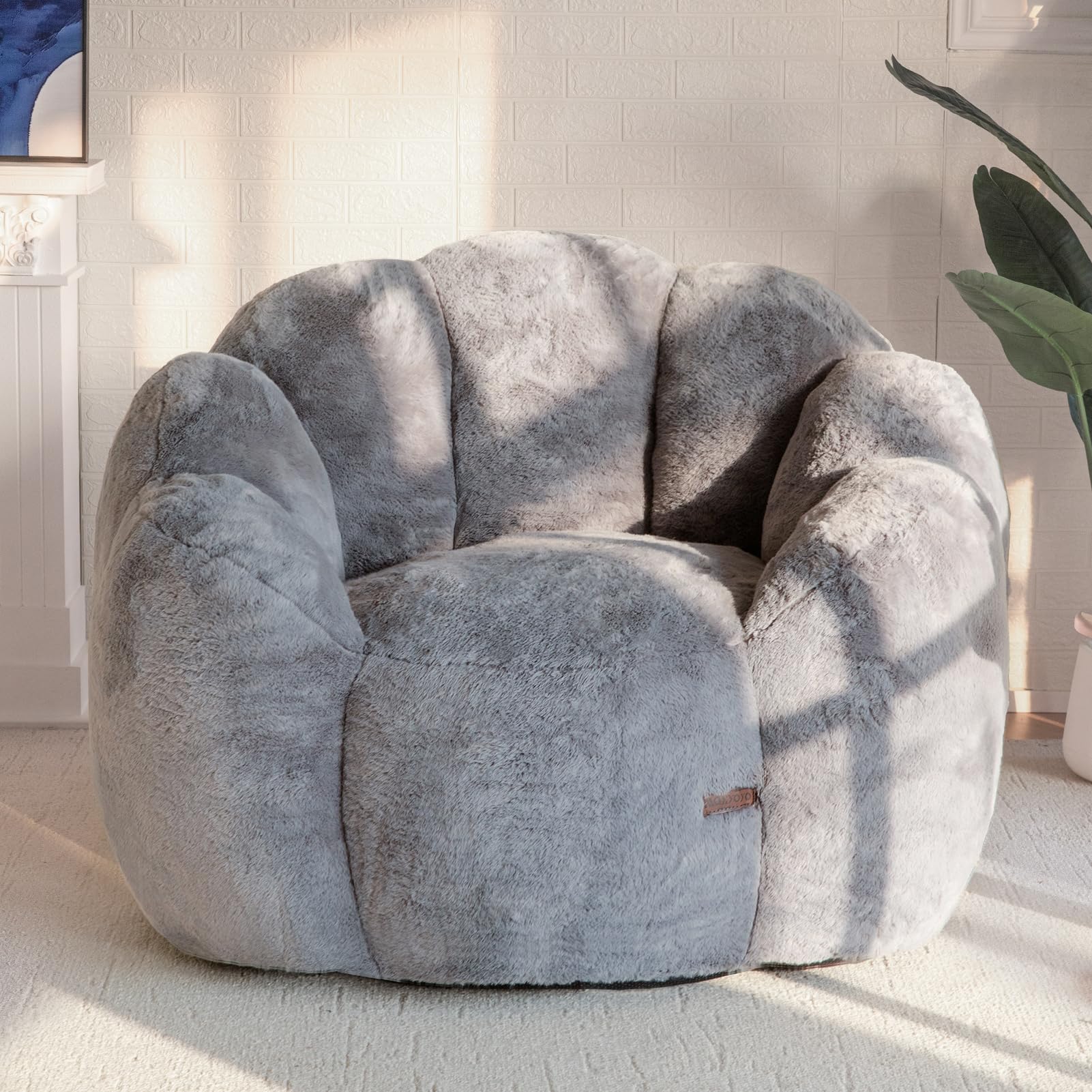 Floral Bean Bag Chair for Adults – Ultra Soft Faux Fur Lounge Sofa with Shredded Foam, Cozy Floor Chair for Living Room & Bedroom