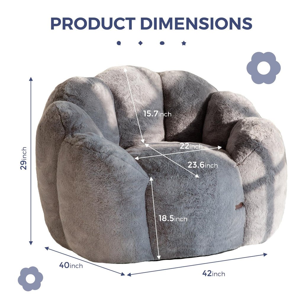 Floral Bean Bag Chair for Adults – Ultra Soft Faux Fur Lounge Sofa with Shredded Foam, Cozy Floor Chair for Living Room & Bedroom