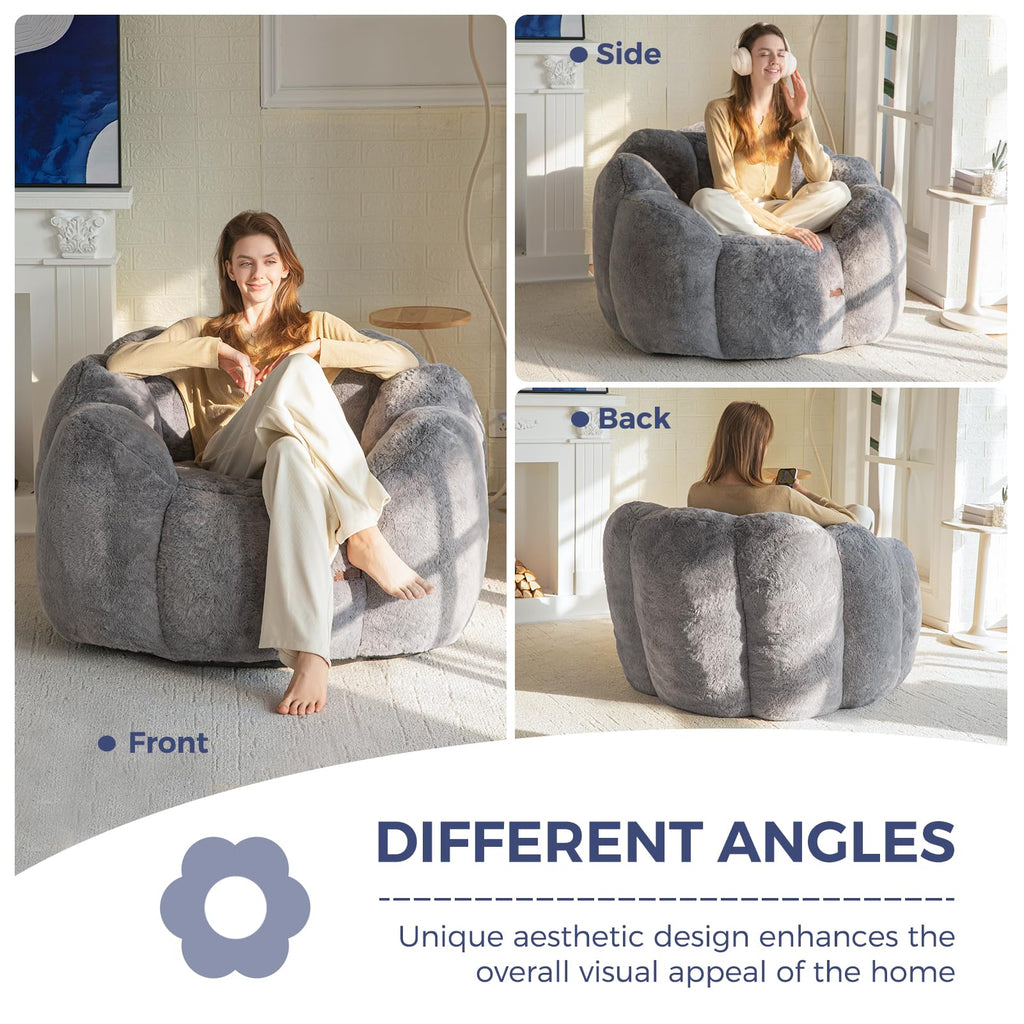 Floral Bean Bag Chair for Adults – Ultra Soft Faux Fur Lounge Sofa with Shredded Foam, Cozy Floor Chair for Living Room & Bedroom