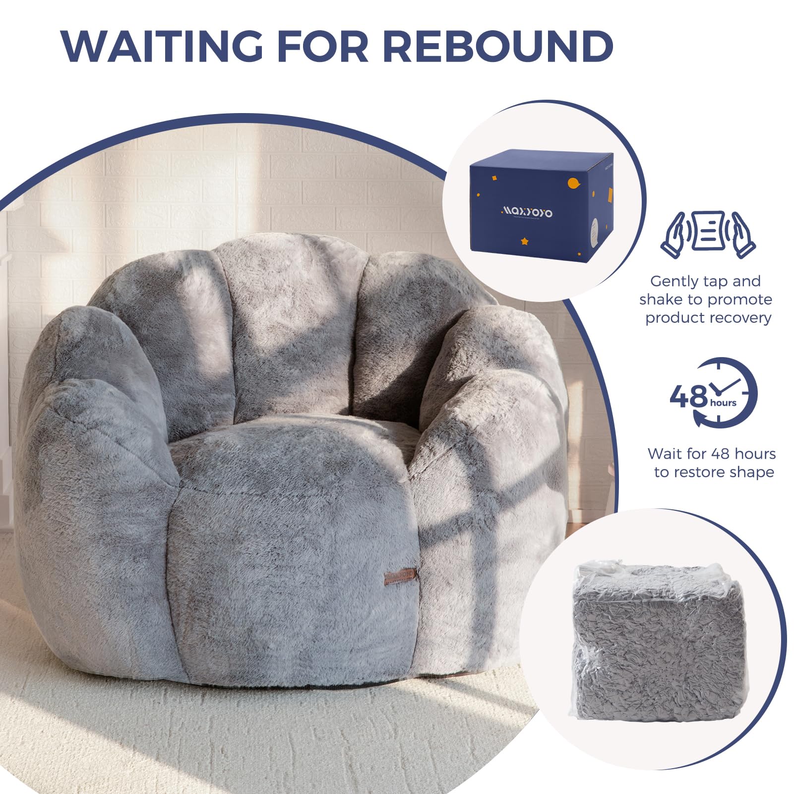 Floral Bean Bag Chair for Adults – Ultra Soft Faux Fur Lounge Sofa with Shredded Foam, Cozy Floor Chair for Living Room & Bedroom