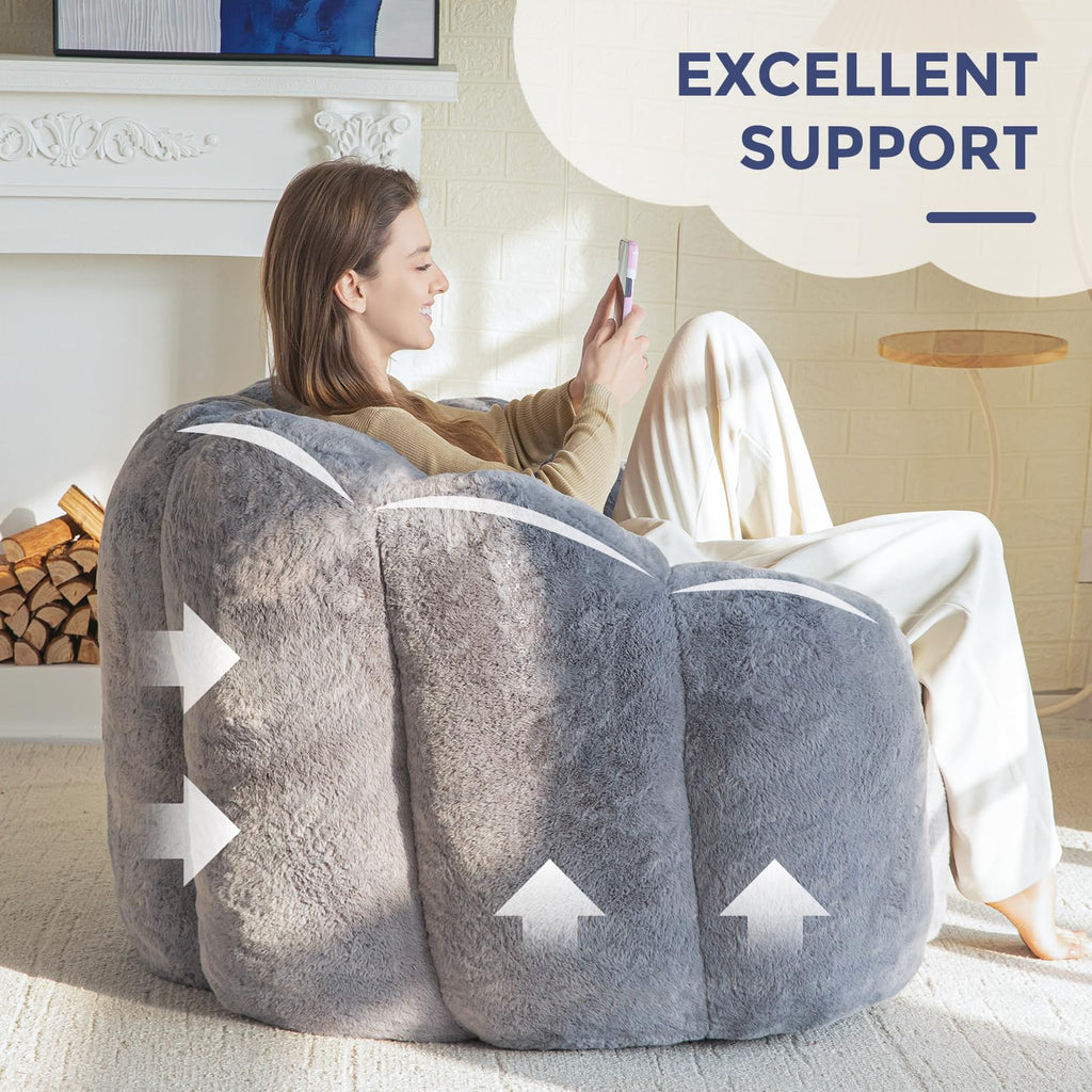 Floral Bean Bag Chair for Adults – Ultra Soft Faux Fur Lounge Sofa with Shredded Foam, Cozy Floor Chair for Living Room & Bedroom