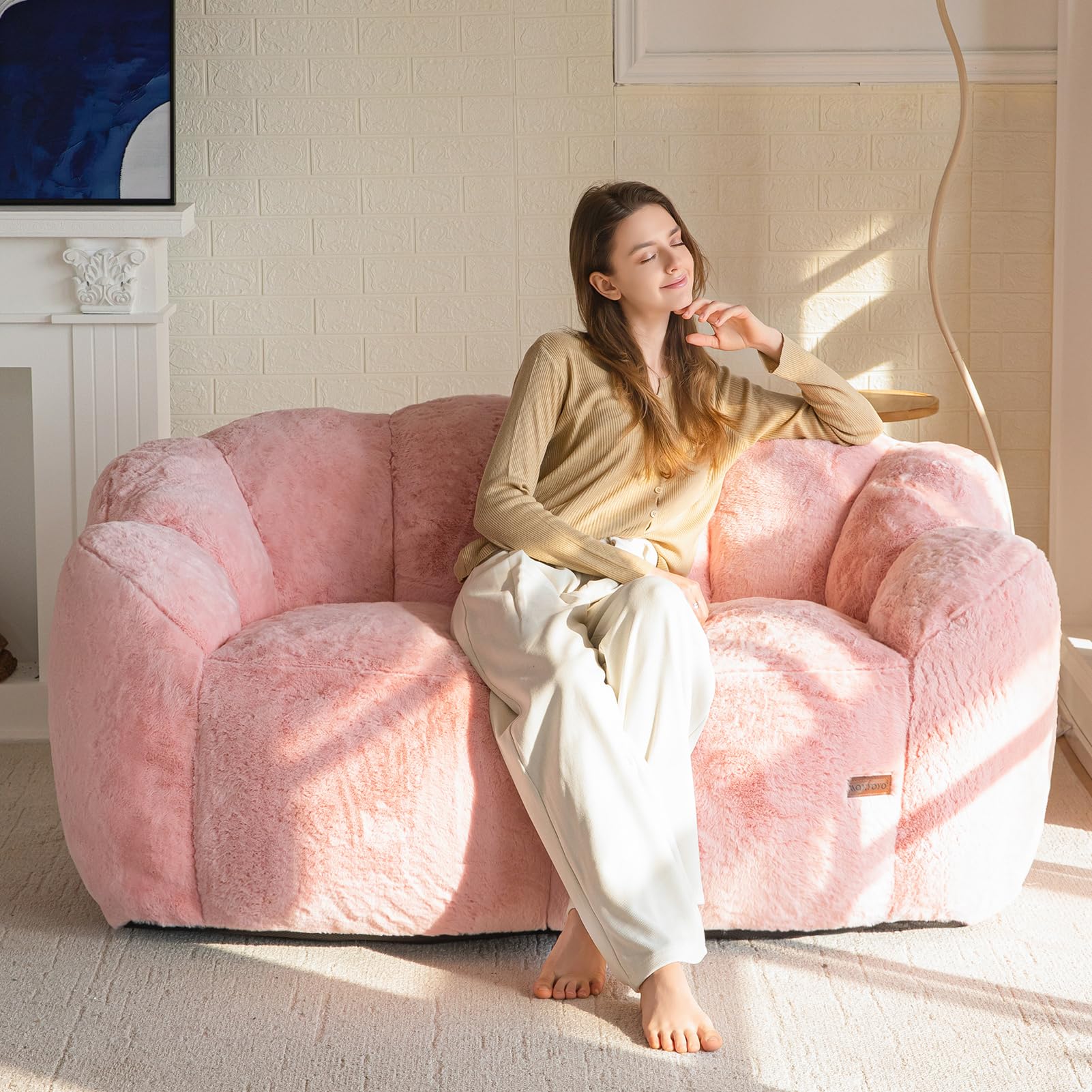 Floral Bean Bag Chair for Adults – Ultra Soft Faux Fur Lounge Sofa with Shredded Foam, Cozy Floor Chair for Living Room & Bedroom