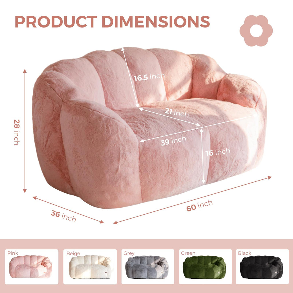 Floral Bean Bag Chair for Adults – Ultra Soft Faux Fur Lounge Sofa with Shredded Foam, Cozy Floor Chair for Living Room & Bedroom