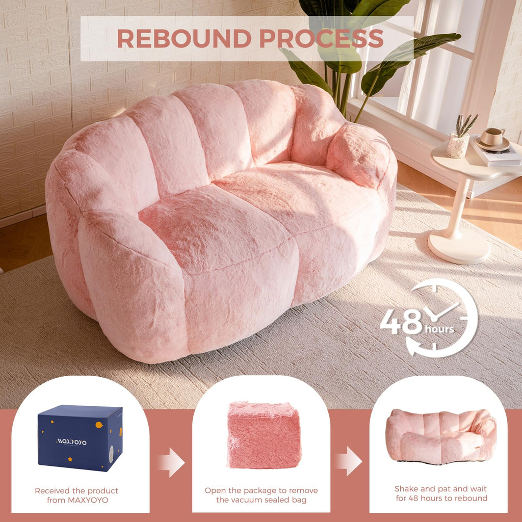 Floral Bean Bag Chair for Adults – Ultra Soft Faux Fur Lounge Sofa with Shredded Foam, Cozy Floor Chair for Living Room & Bedroom