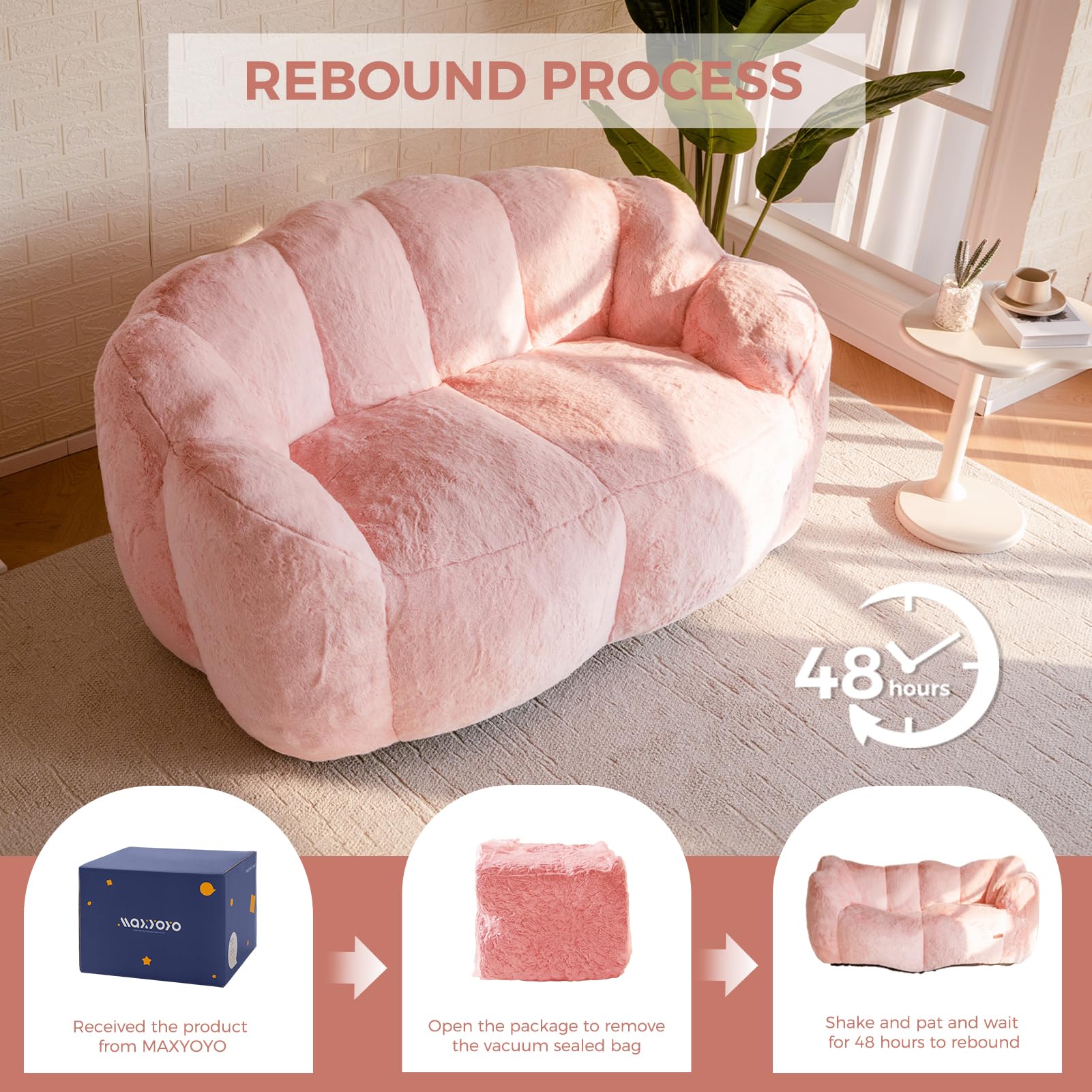 Floral Bean Bag Chair for Adults – Ultra Soft Faux Fur Lounge Sofa with Shredded Foam, Cozy Floor Chair for Living Room & Bedroom