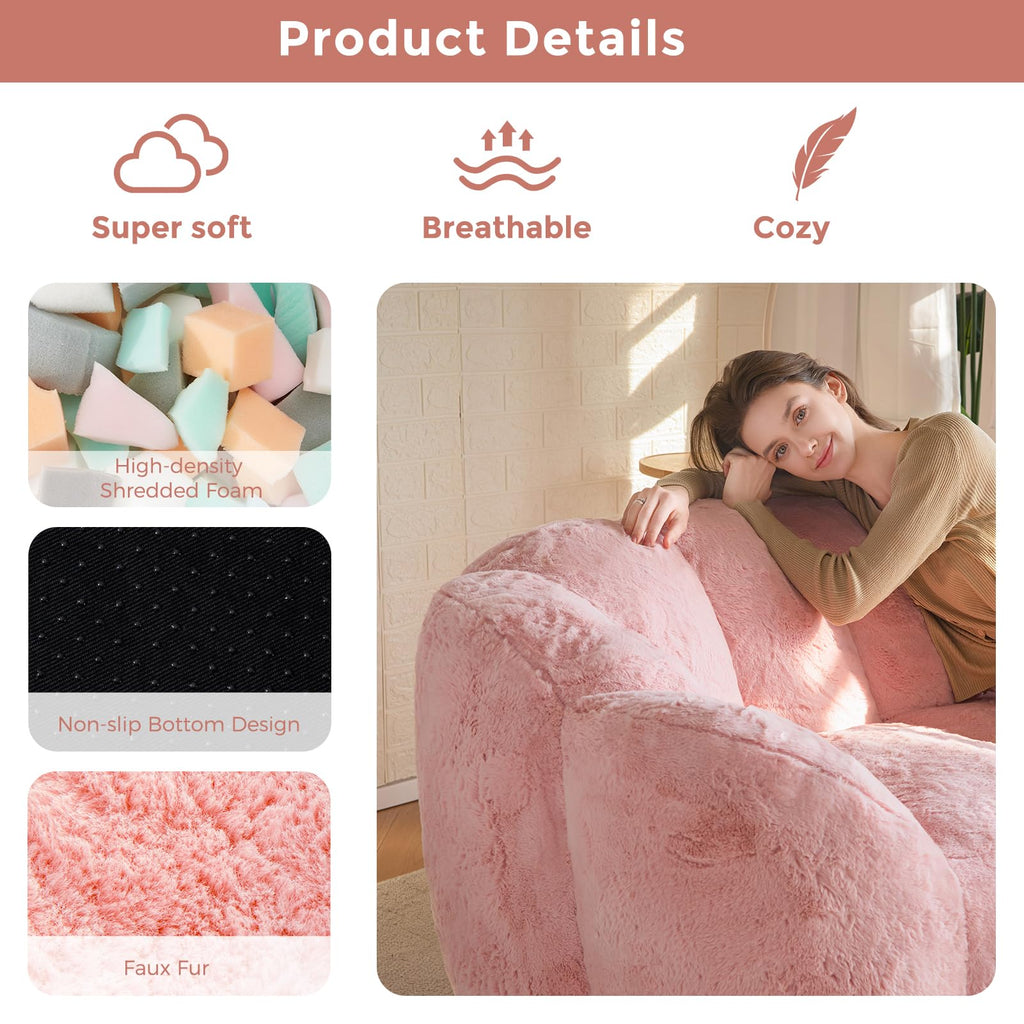 Floral Bean Bag Chair for Adults – Ultra Soft Faux Fur Lounge Sofa with Shredded Foam, Cozy Floor Chair for Living Room & Bedroom