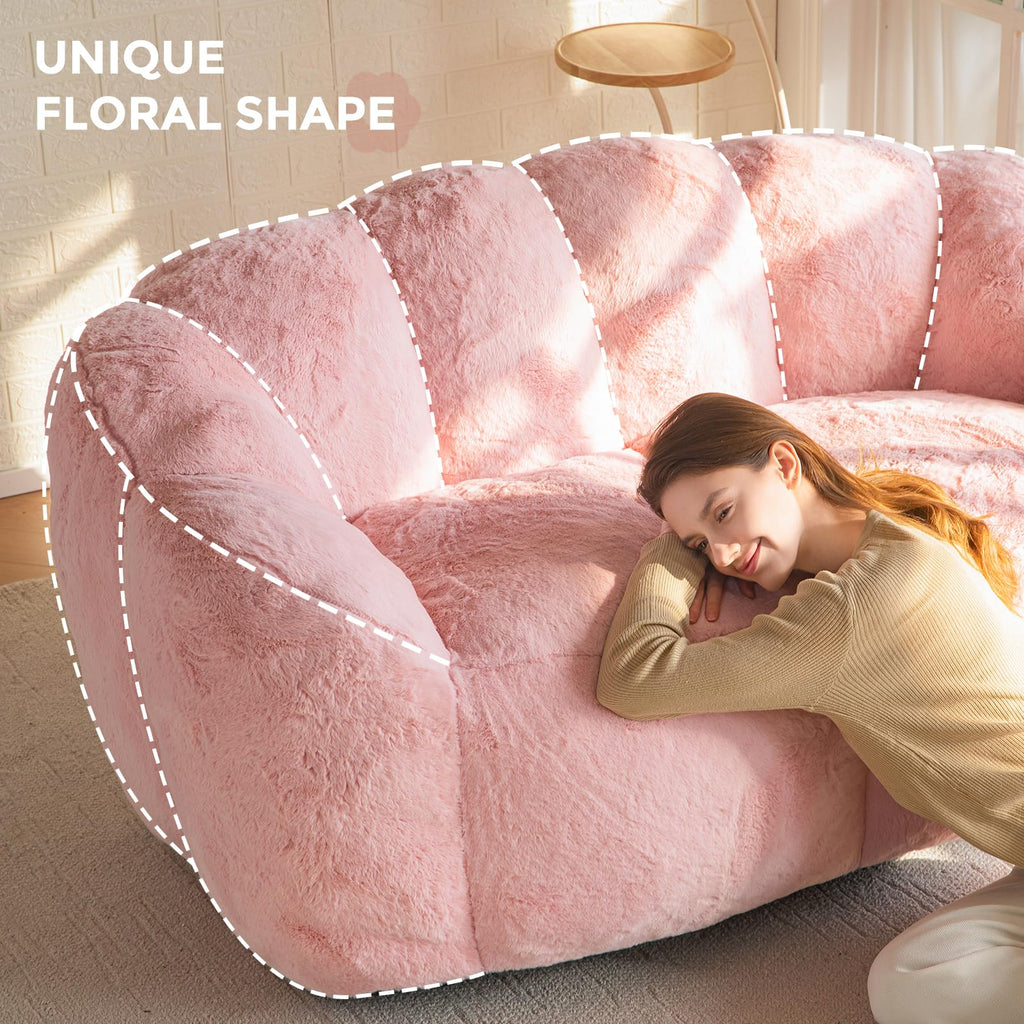 Floral Bean Bag Chair for Adults – Ultra Soft Faux Fur Lounge Sofa with Shredded Foam, Cozy Floor Chair for Living Room & Bedroom