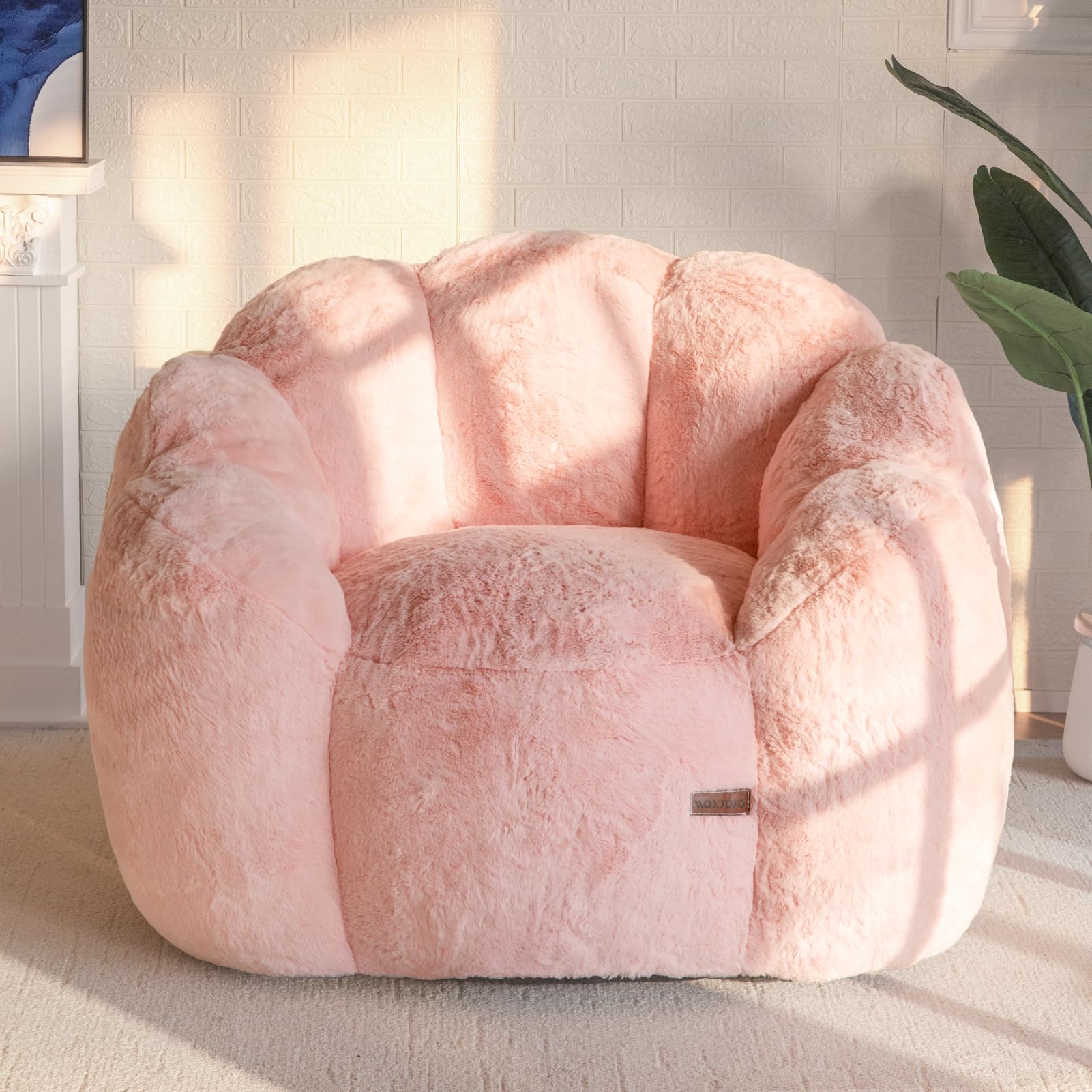 Floral Bean Bag Chair for Adults – Ultra Soft Faux Fur Lounge Sofa with Shredded Foam, Cozy Floor Chair for Living Room & Bedroom