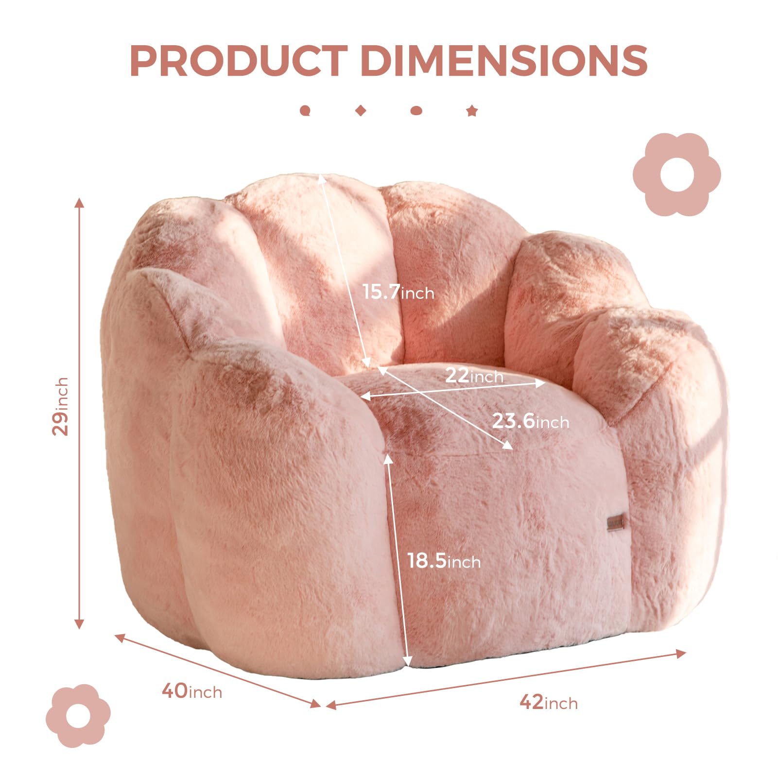 Floral Bean Bag Chair for Adults – Ultra Soft Faux Fur Lounge Sofa with Shredded Foam, Cozy Floor Chair for Living Room & Bedroom