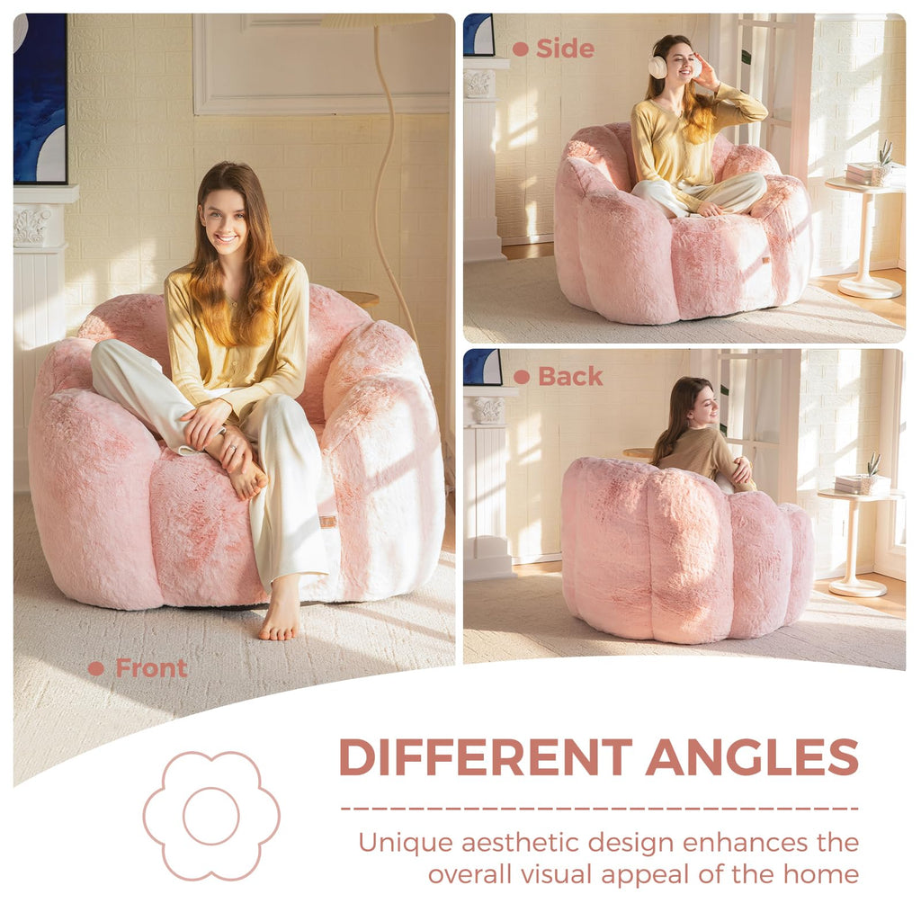 Floral Bean Bag Chair for Adults – Ultra Soft Faux Fur Lounge Sofa with Shredded Foam, Cozy Floor Chair for Living Room & Bedroom