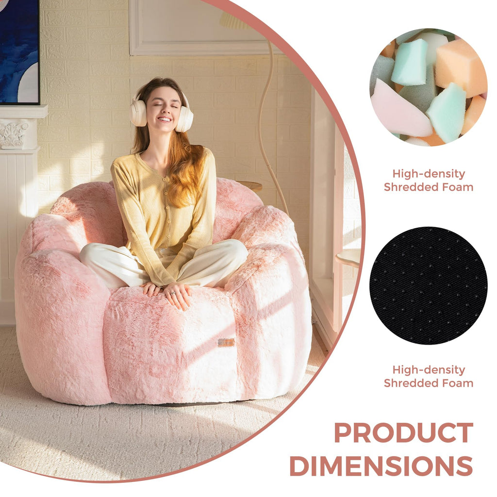 Floral Bean Bag Chair for Adults – Ultra Soft Faux Fur Lounge Sofa with Shredded Foam, Cozy Floor Chair for Living Room & Bedroom