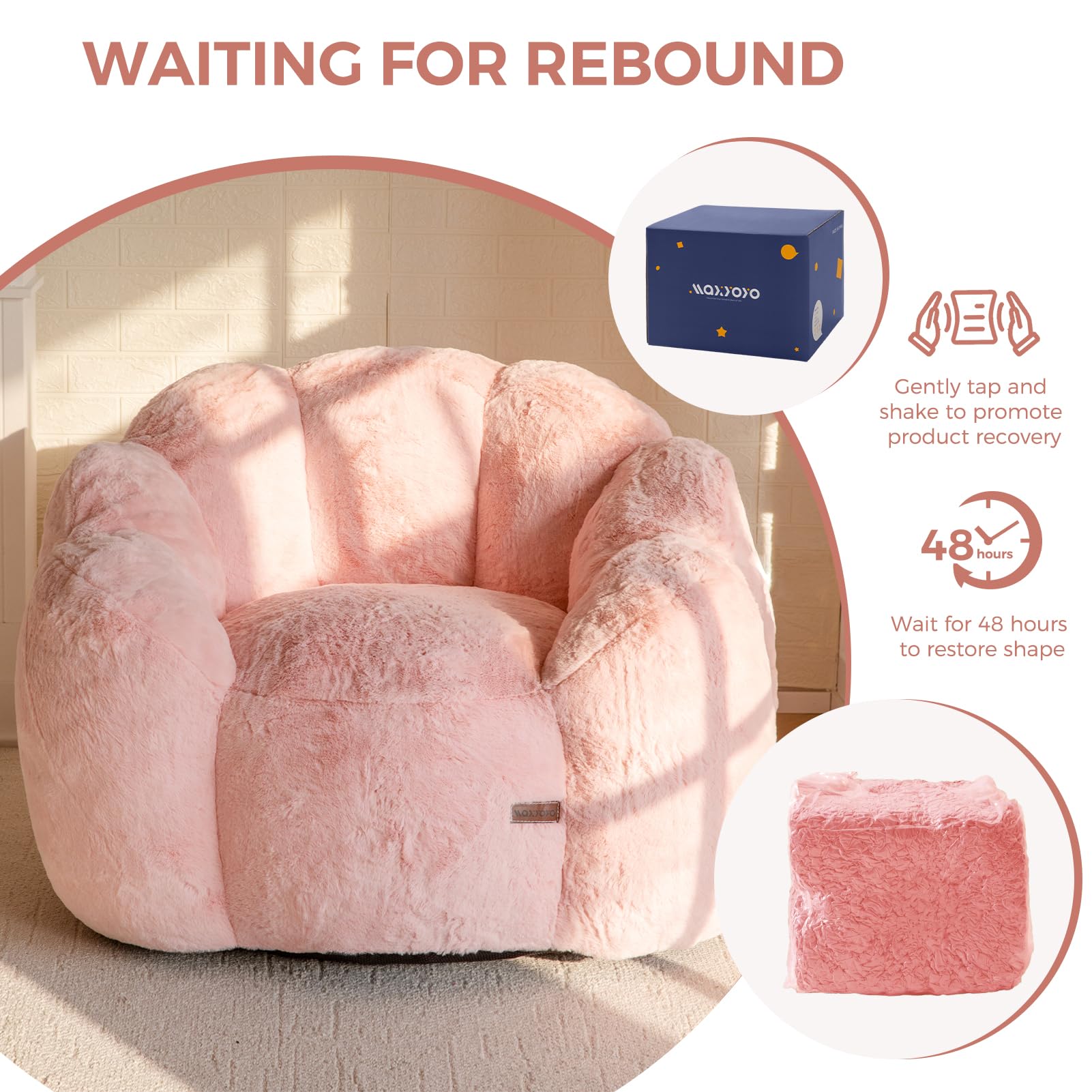 Floral Bean Bag Chair for Adults – Ultra Soft Faux Fur Lounge Sofa with Shredded Foam, Cozy Floor Chair for Living Room & Bedroom
