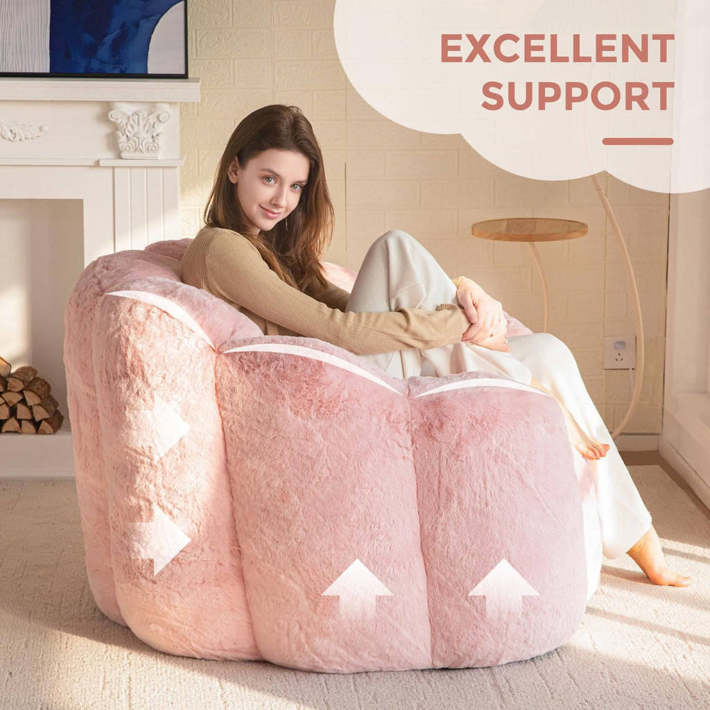 Floral Bean Bag Chair for Adults – Ultra Soft Faux Fur Lounge Sofa with Shredded Foam, Cozy Floor Chair for Living Room & Bedroom